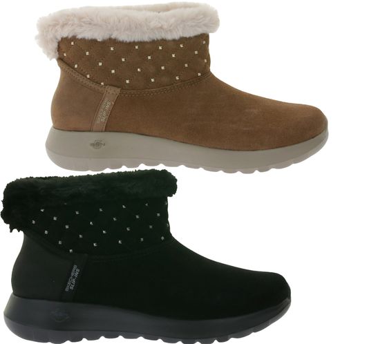 SKECHERS Hands Free Slip-ins On-The-Go Joy-Cozy Shimmer Damen Schlupf-Stiefelette mit Air-Cooled Memory-Foam Slip-On Winter-Schuhe mit Scotchgard 144816 Schwarz oder Braun