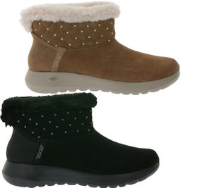 SKECHERS Hands Free Slip-ins On-The-Go Joy-Cozy Shimmer - Botines sin cordones para mujer con espuma viscoelástica refrigerada por aire, zapatos de invierno sin cordones con Scotchgard 144816, color negro o marrón