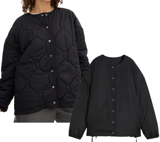 Women's padded reversible jacket, spring jacket with adjustable hem, transitional jacket 927713 black