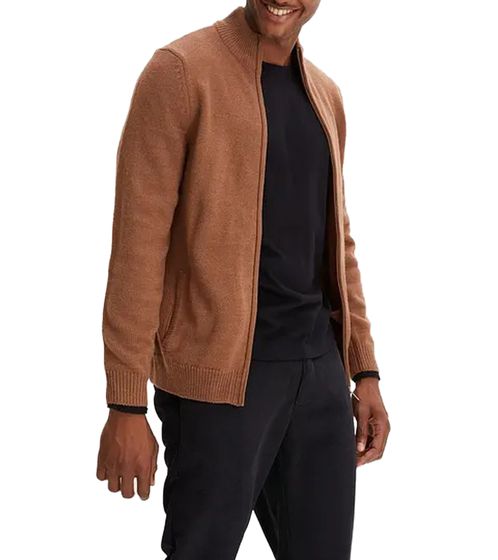 Herren Strick-Jacke mit Stehkragen und Reißverschluss Cardigan Freizeit-Pullover 913967 Braun