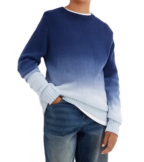 Pull tricoté pour enfants pour garçons Pull col rond avec motif structuré Pull de tous les jours 927103 Bleu/Blanc