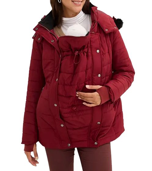 Chaqueta de maternidad para mujer con cinturón Chaqueta de invierno con ribete de piel extraíble Chaqueta con capucha Moda premamá 914373 Rojo