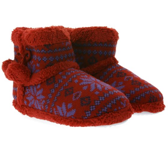 Women's slippers with two decorative pompoms on the shaft mules in a wintery design 918684 red