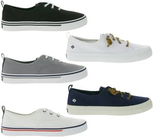 Zapatillas deportivas informales para mujer SPERRY Crest CVO o Vibe Canvas con suela de espuma viscoelástica. Zapatos para el día a día. Zapatos con cordones. Zapatos sin cordones. Blanco, gris, negro o azul oscuro.