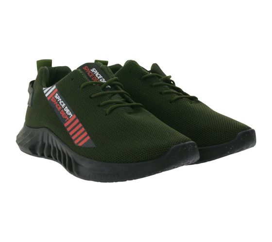 BEYOND THE RAINBOW Men's NASA Casual Sneakers with SPACE DEPT Lettering and Color Accents. Everyday Shoes. Sneakers GNS-524K Dark Green/Red