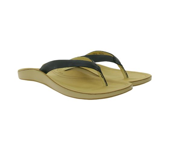 OluKai Nonohe Damen Echtleder-Sandalette Zehentrenner Sommer-Schlappen mit Wet-Grip-Gummilaufsohle 20440-40GS Schwarz