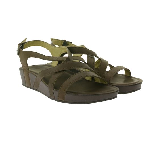 Sandalias de piel auténtica para mujer OluKai Nana con tacón de cuña, zapatos de verano 20323-SASA marrón