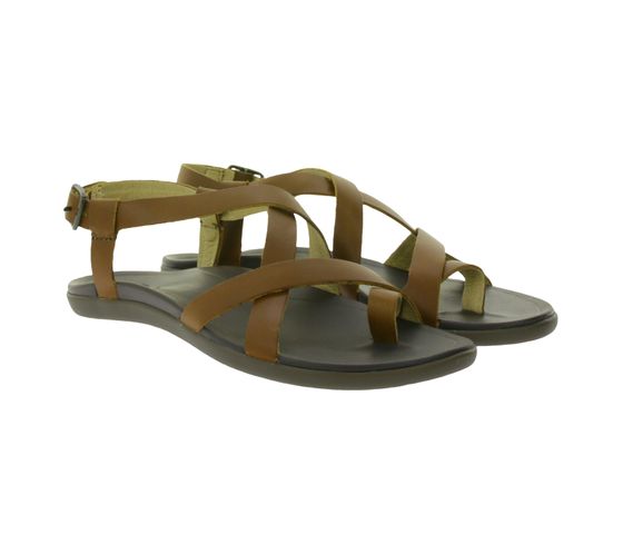 OluKai Upena genuine leather sandals flat women's summer shoes with toe separator 20288-KHKH brown