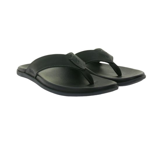 OluKai Nalukai men's toe separators, genuine leather slippers, summer shoes 10386-LRLR black