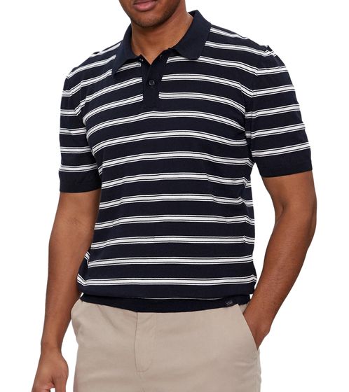 PAUL & SHARK Herren Polo-Shirt mit Allover Streifen-Muster Pima-Baumwoll-Shirt Kurzarm-Hemd 24411639 260 Navy/Weiß