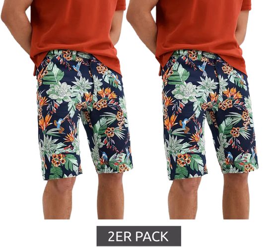 Pack of 2 fashionable men's chino shorts, summer Bermuda shorts with floral all-over print, economy pack, cotton trousers 958695, colorful