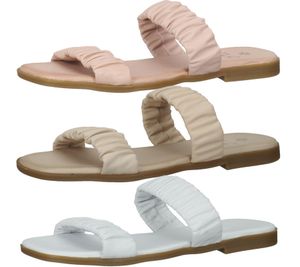 ILC Livia women's mules, genuine leather sandals with gathered straps, summer shoes C45-3784 in pink, beige or white