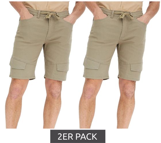 Lot de 2 superbes bermudas cargo extensibles pour homme en coupe régulière avec poches sur les jambes et cordon de serrage 940901 vert olive fumé