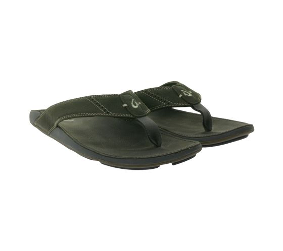 Chanclas de verano de piel auténtica para hombre OluKai Nui con plantilla 10239-4E4E marrón oscuro