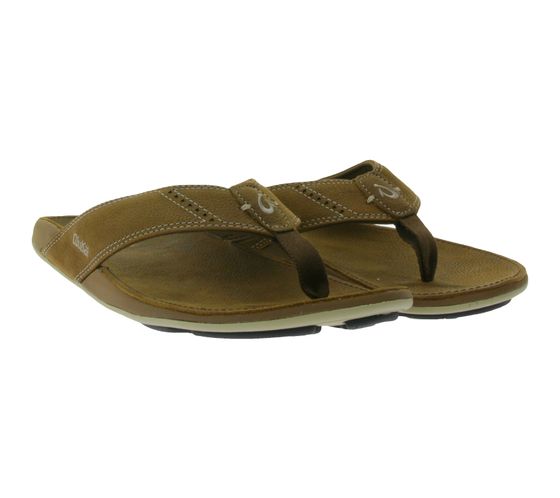 Chanclas de verano de piel auténtica para hombre OluKai Nui con plantilla 10239-SKSK marrón