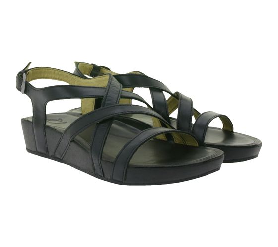 Sandalias de piel auténtica para mujer OluKai Nana con tacón de cuña, zapatos de verano 20323-4040, color negro