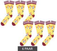 6 Paar Moustard Baumwoll-Socken mit tierischen, blumigen und Retro-Prints gemusterte lange Strümpfe Grau/Grün/Blau/Rosa/Gelb
