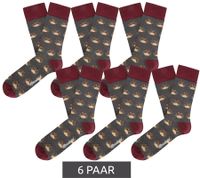 6 Paar Moustard Baumwoll-Socken mit tierischen, blumigen und Retro-Prints gemusterte lange Strümpfe Grau/Grün/Blau/Rosa/Gelb