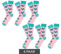 6 Paar Moustard Baumwoll-Socken mit tierischen, blumigen und Retro-Prints gemusterte lange Strümpfe Grau/Grün/Blau/Rosa/Gelb