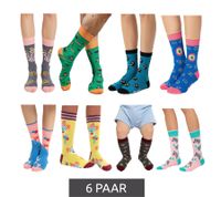6 Paar Bunte Socken für Damen Herren & Kleinkinder Baumwoll-Socken mit tierischen, blumigen und Retro-Prints gemusterte lange Strümpfe Grau/Grün/Blau/Rosa/Gelb