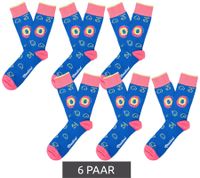 6 Paar Moustard Baumwoll-Socken mit tierischen, blumigen und Retro-Prints gemusterte lange Strümpfe Grau/Grün/Blau/Rosa/Gelb