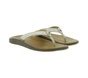 Sandalias de piel auténtica para mujer OluKai Pua con separadores de dedos, zapatillas de verano 20289-FAFM, color plateado, dorado y marrón