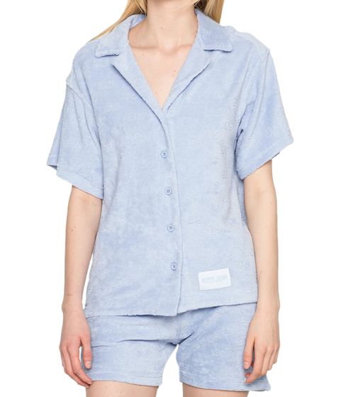 Chemisier pour femme Sixth June Chemise en coton Chemise en tissu éponge avec monogramme Chemise à manches courtes 33564 Bleu