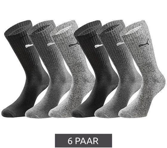 6 pares de calcetines deportivos PUMA con zona del pie acolchada, calcetines de tenis, calcetines transpirables, cinturilla extra suave 701224759 002 Negro/Antracita/Gris jaspeado