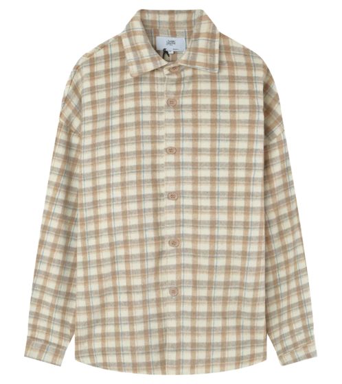 Sixth June women's spring jacket with wool content, checked shirt blouse, flannel jacket 33563-BEIG beige/light brown