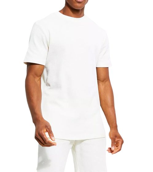 Chemise basique pour homme en coton gaufré de Sixth June T-shirt à col rond et manches courtes M23714VTS-WHIT Blanc