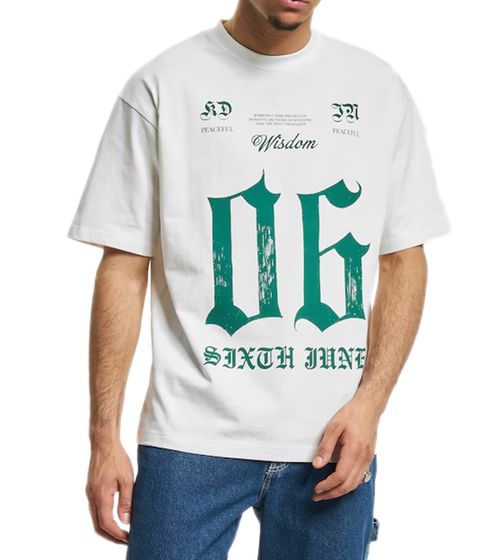 Sixth June T-shirt da uomo in cotone con stampa grafica, manica corta, M23737ETS-OFFW, bianco/verde