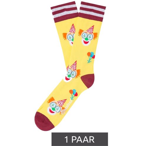 1 Paar Moustard Clown Baumwoll-Socken mit Clown-Print und Ballons gemusterte lange Strümpfe 20S-CLOWN-W Gelb/Rot/Weiß