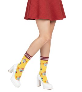 1 Paar Moustard Clown Baumwoll-Socken mit Clown-Print und Ballons gemusterte lange Strümpfe 20S-CLOWN-W Gelb/Rot/Weiß