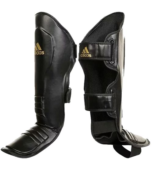 adidas Schienbeinschoner mit Spannschutz für Kickboxen, Karate, Taekwondo und MMA Kampfsport-Ausrüstung aus Baumwolle Sport-Zubehör SGSS011 Schwarz/Gold