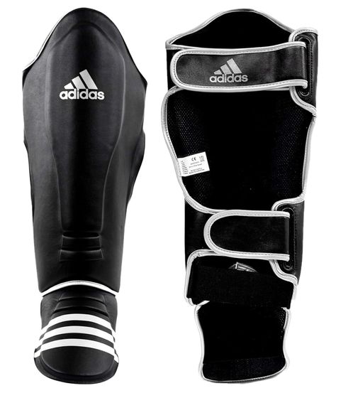 adidas Schienbeinschoner mit Spannschutz für Kickboxen, Karate, Taekwondo und MMA Kampfsport-Ausrüstung aus Baumwolle Sport-Zubehör ADIGSS01 Schwarz/Weiß