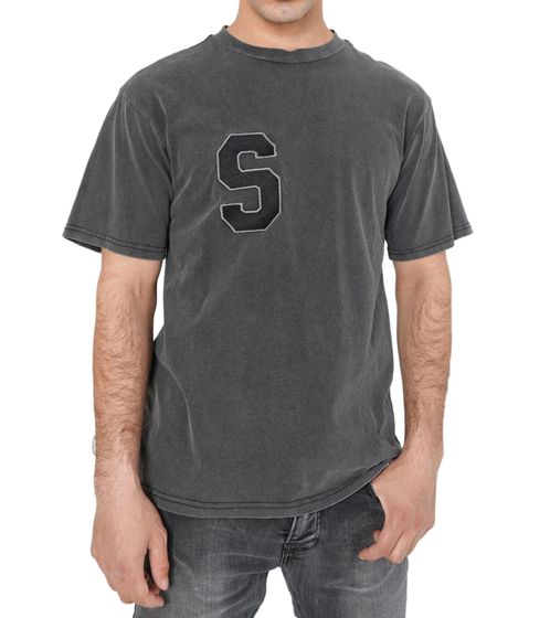 Chemise en coton pour homme Sixth June avec grand « S » et inscription Chemise à manches courtes Col rond 22949 Gris