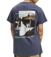 Sixth June Moodboard Camicia da uomo in cotone con piccola stampa grafica Camicia a maniche corte Girocollo Camicia 22972 Blu