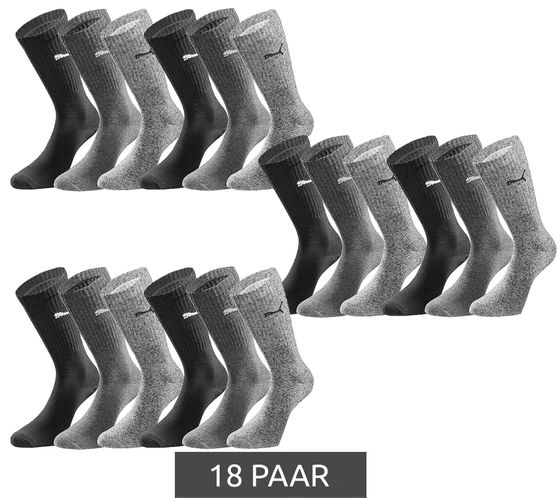 18 Paar PUMA Sport-Strümpfe mit gepolsterten Fußbereich Tennissocken atmungsaktive Socken extra weicher Bund 701224759 002 Schwarz/Anthrazit/Grau meliert