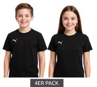 4er Pack PUMA TeamGoal 23 Casual Kinder Sport-Shirt für Jungen & Mädchen Baumwoll T-Shirt mit Logo-Stickerei 656709 03 Schwarz