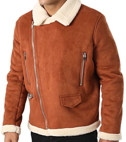 Veste d'automne doublée pour homme avec col en fausse fourrure Veste de transition M43039SOW Marron clair/beige