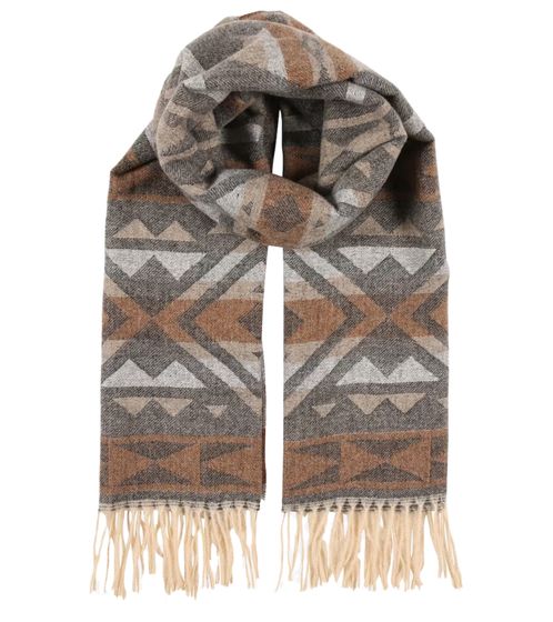 ABOUT YOU Damen Schal mit Ethno-Muster Winter-Schal ERJAA04067 Braun/Weiß/Beige