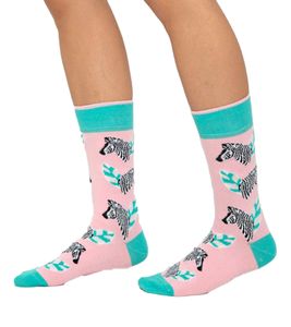 1 pares de calcetines de algodón con estampado de cebra color mostaza y calcetines largos con estampado de cebra 19S-ZEB rosa/gris/verde