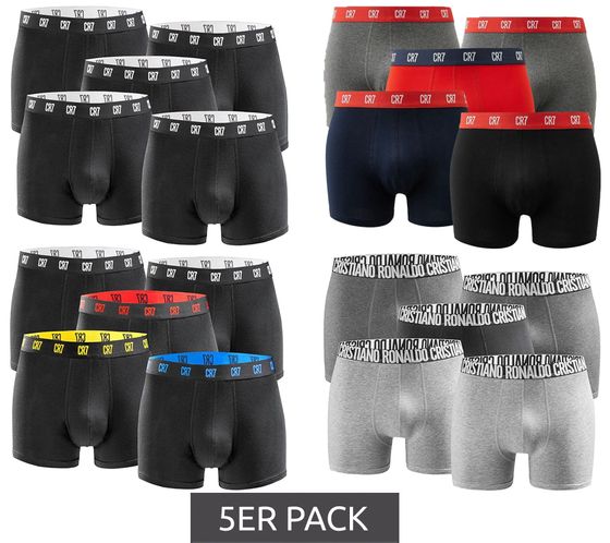 5er Pack CR7 CRISTIANO RONALDO Basic Trunk Herren Boxershorts atmungsaktive Baumwoll-Unterhose Unterwäsche 300-8125-49 Rot/Grau/Navy/Schwarz/Bunt