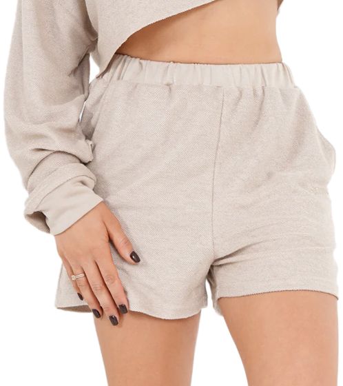 Short en tissu éponge pour femme Sixth June avec teneur en coton Short de fitness Short de jogging de loisirs 33467 Beige