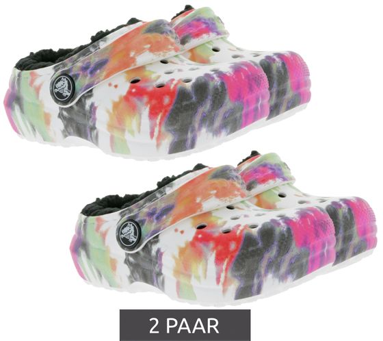 2 pairs of crocs Classic Lined Tie-Dye children's house shoes, lined clogs with Dual Crocs Comfort 206683-0C4 Colorful