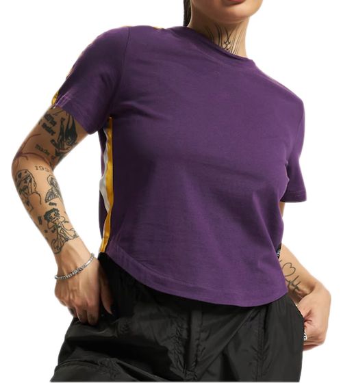 Camisa de algodón con rayas de colores y cuello redondo para mujer de Sixth June W3136KTS Morado oscuro/blanco/amarillo