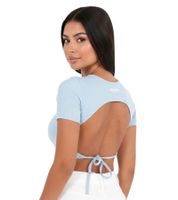 Sixth June women's crop top, ribbed summer shirt with back neckline, short-sleeved shirt W33854KTO-L light blue