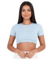 Sixth June women's crop top, ribbed summer shirt with back neckline, short-sleeved shirt W33854KTO-L light blue