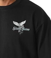 Sixth June T-shirt da uomo in cotone con grande stampa sul retro, manica corta, M23698ETS, nero