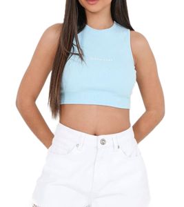 Sixth June Damen Baumwoll-Top geripptes Crop-Top Sommer-Top W4267KTO Hellblau